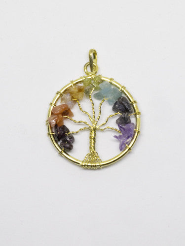 Colgante Árbol de la vida con minerales plateado