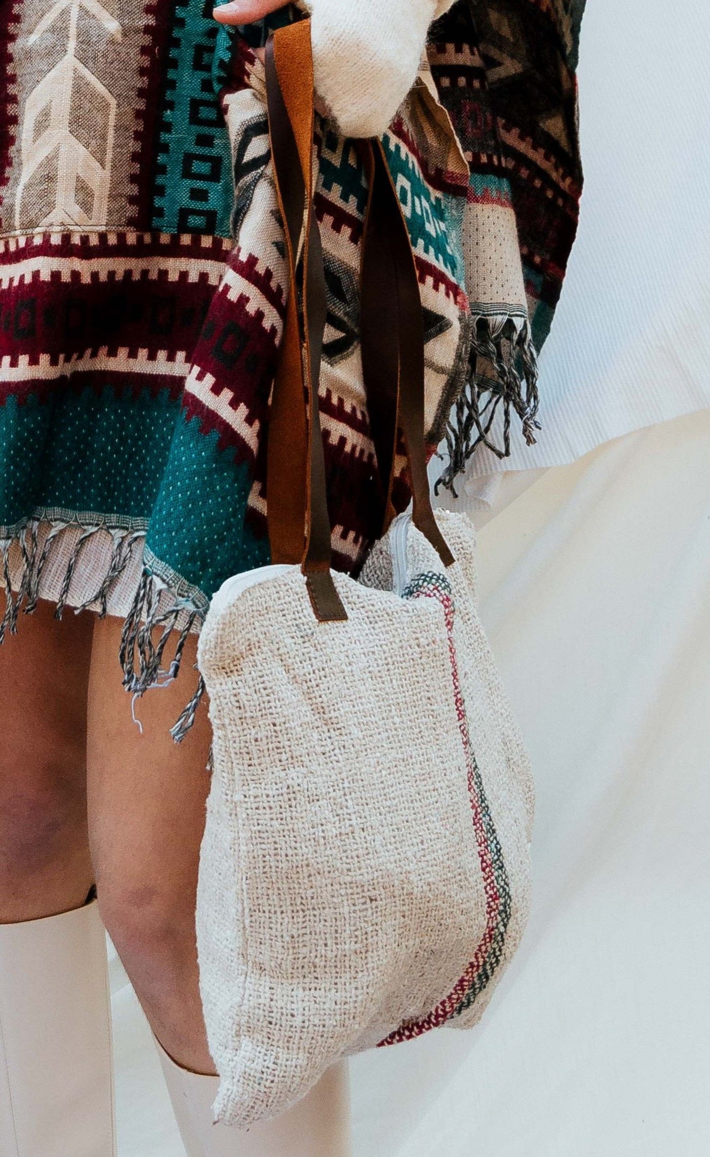 Bolso natural asas piel