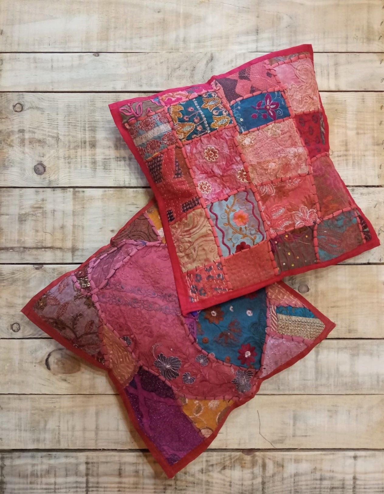 Funda cojin Patchwork Bordado