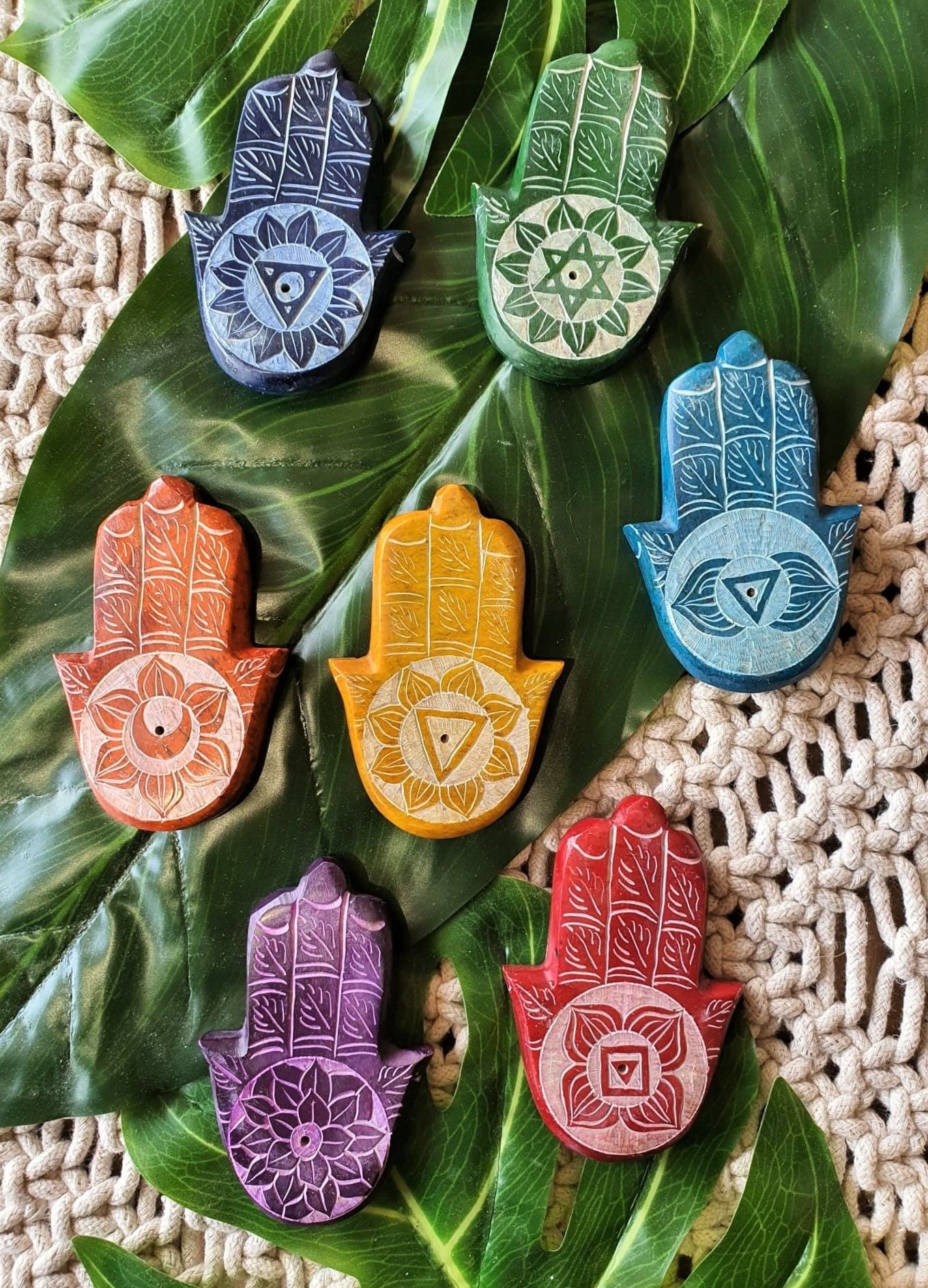 Set mano Chakras incensario esteatita