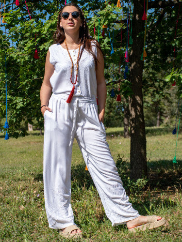 Pantalón recto Broderie