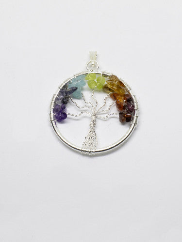 Colgante Árbol de la vida con minerales plateado