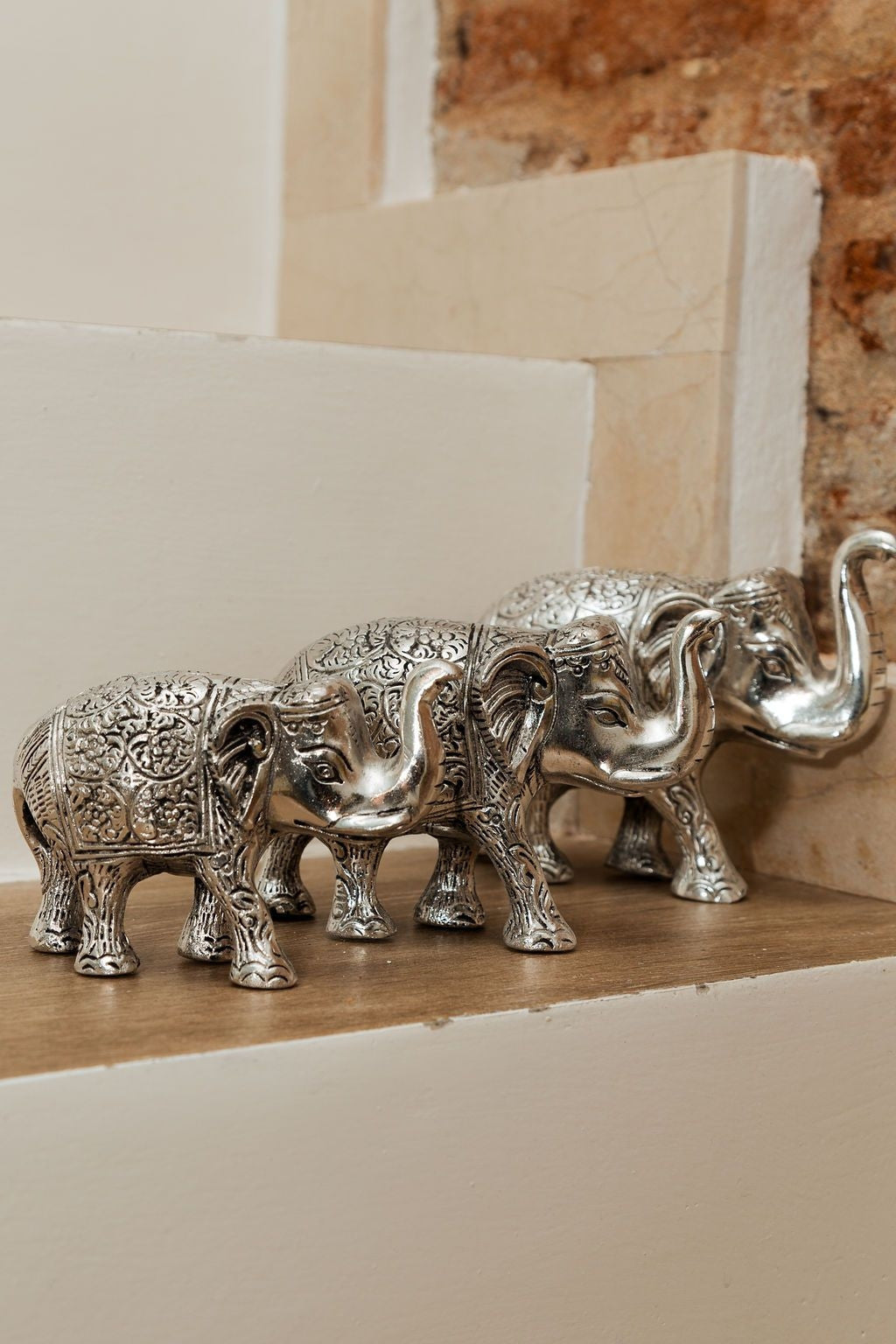 Set 3 elefantes metal  plateado 25 cm