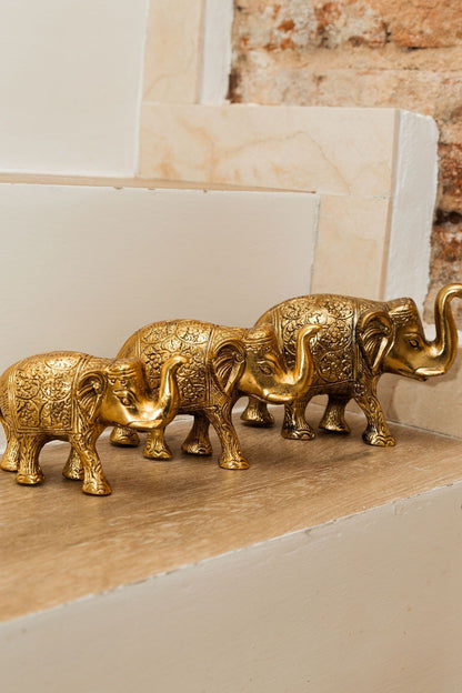 Set 3 elefantes metal  dorado 25 cm
