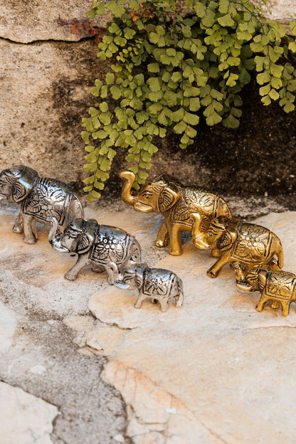 Set 3 elefantes metal  dorado 25 cm