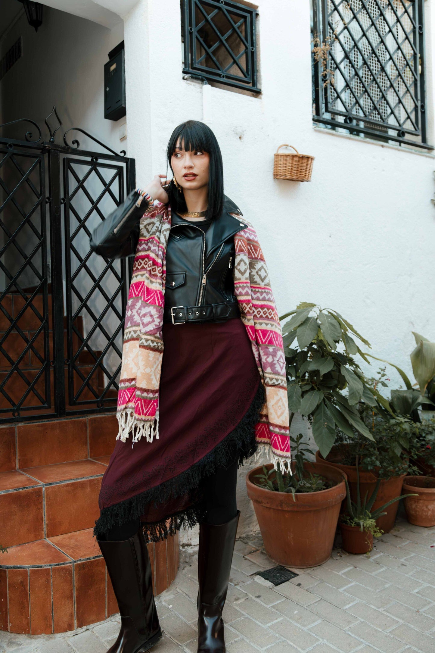 Falda Pareo Mágica Block Print con flecos