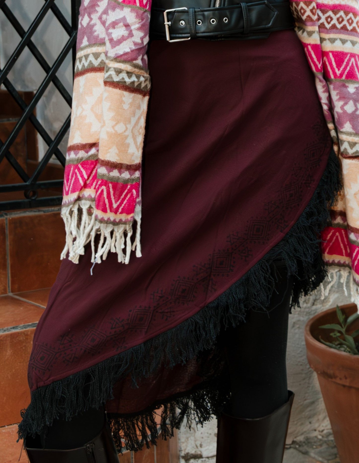 Falda Pareo Mágica Block Print con flecos