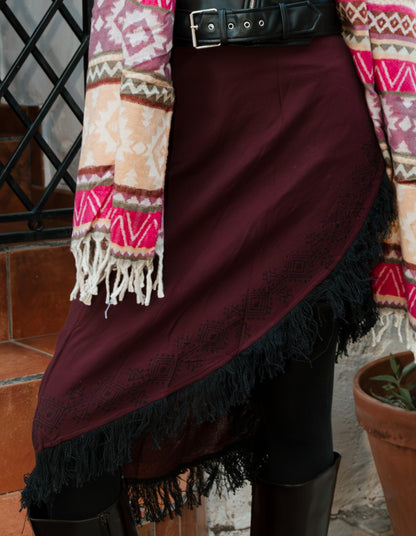 Falda Pareo Mágica Block Print con flecos