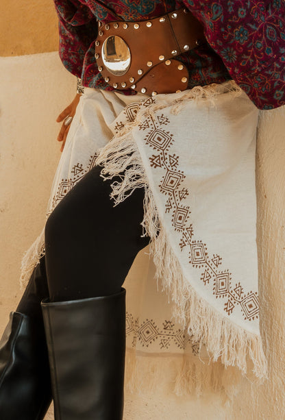 Falda Pareo Mágica Block Print con flecos