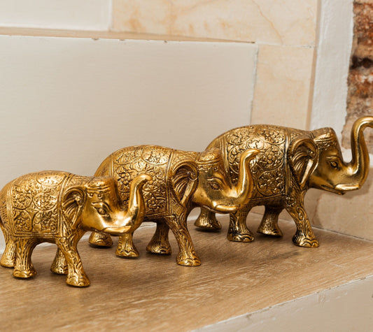 Set 3 elefantes metal dorado 10 cm