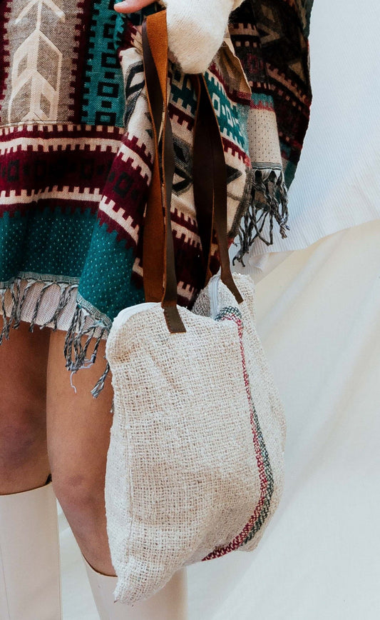 Bolso natural asas piel