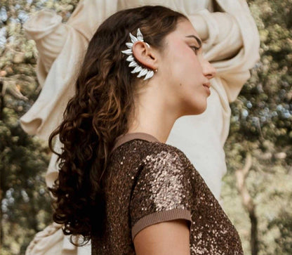 Earcuff pluma mixt plateado