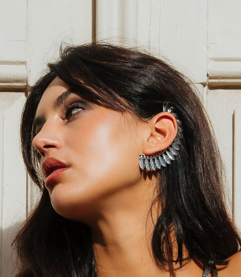 Earcuff pluma mixt plateado