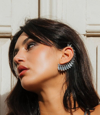 Earcuff pluma mixt plateado