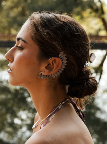 Earcuff pluma mixt plateado