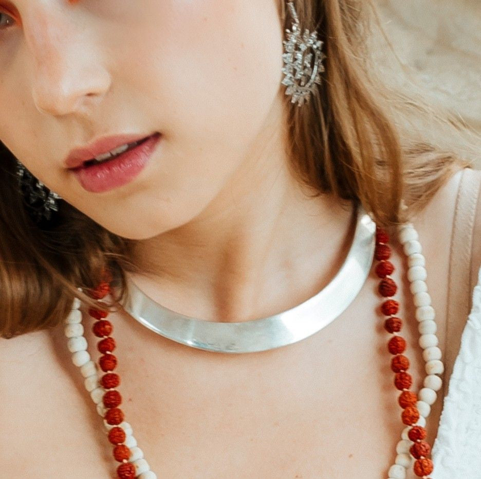 Collar esclava plano liso plateado