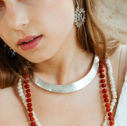 Collar esclava plano liso plateado