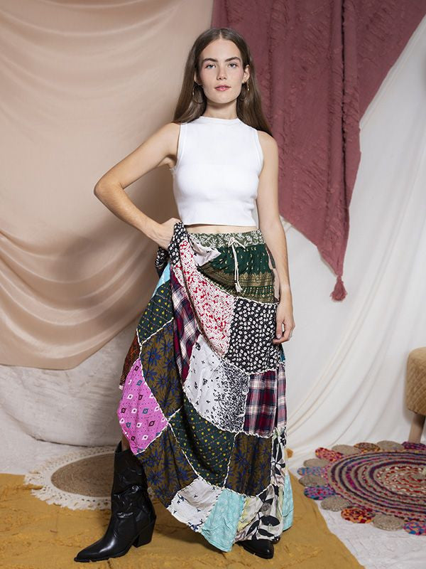 Falda patchwork larga