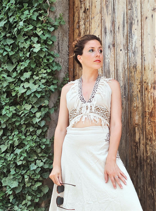 Top Palvo Block Print Blanco