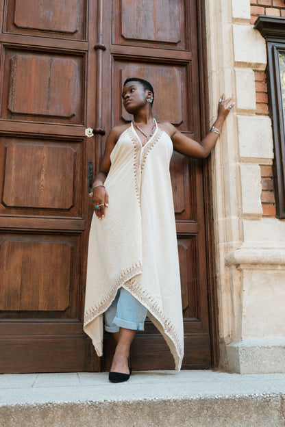 Vestido kerha Block Print largo solo BEIGE