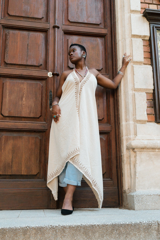 Vestido kerha Block Print largo solo BEIGE