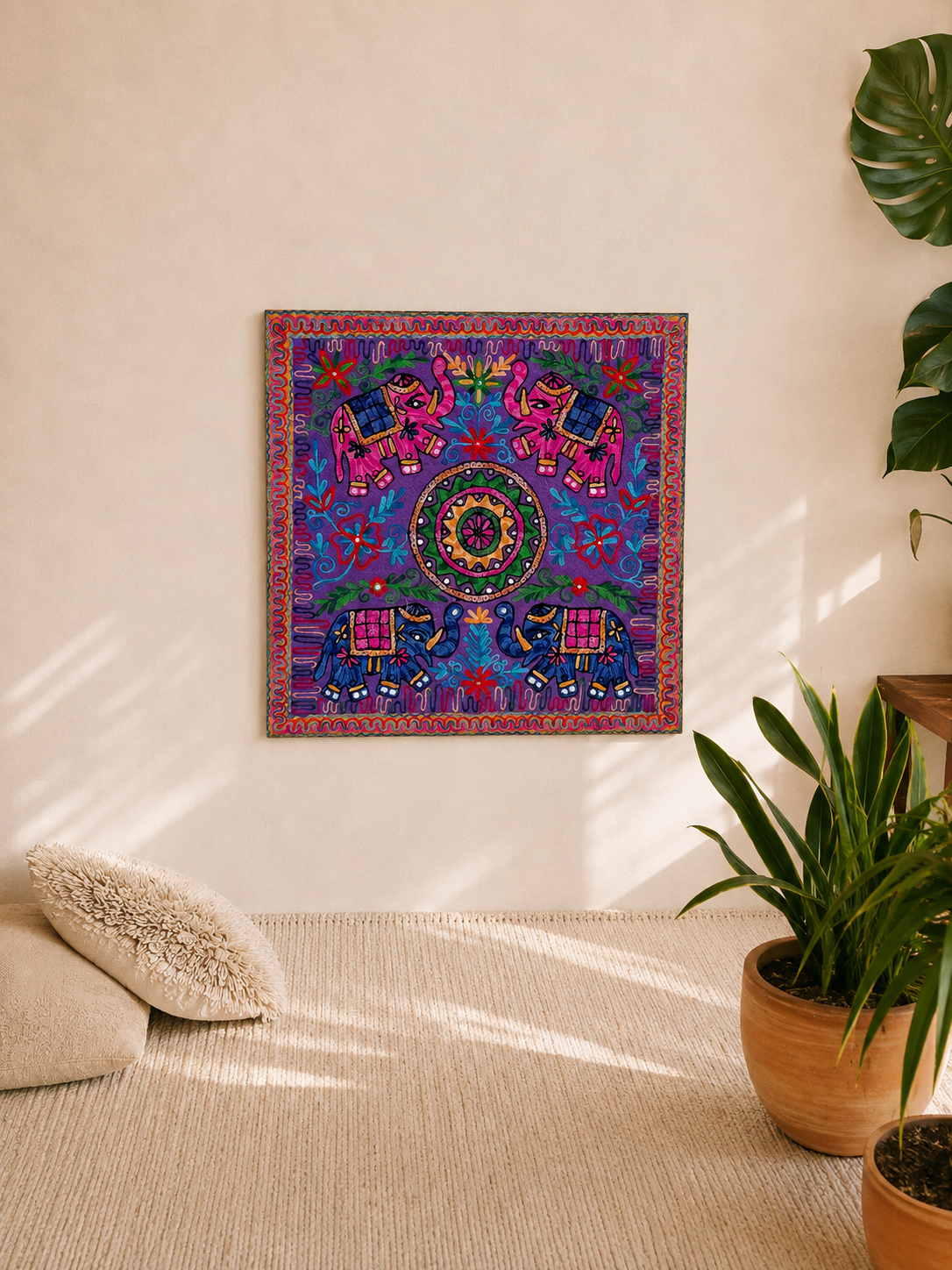 Tapiz Gora 90x90 Elefante, hecho a mano en la India