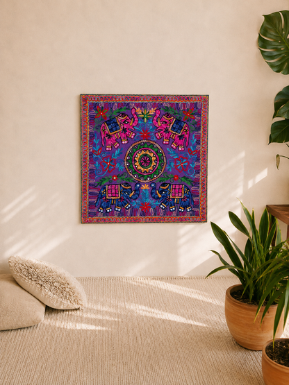 Tapiz Gora 90x90 Elefante, hecho a mano en la India