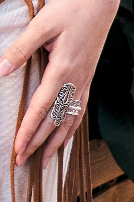 Anillo mano fátima plateado