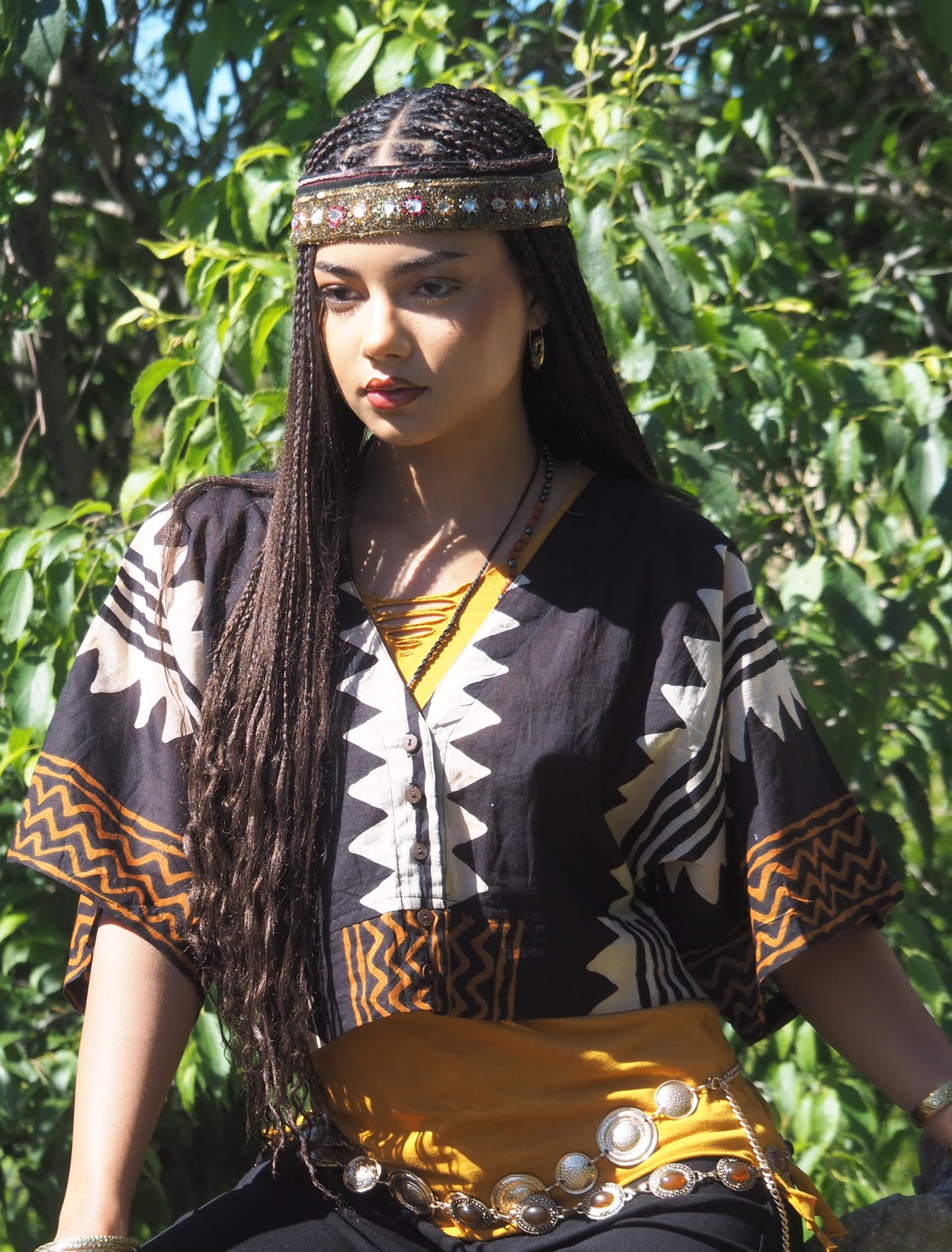 African Blusa botones Rayon Print