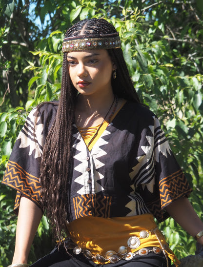 African Blusa botones Rayon Print