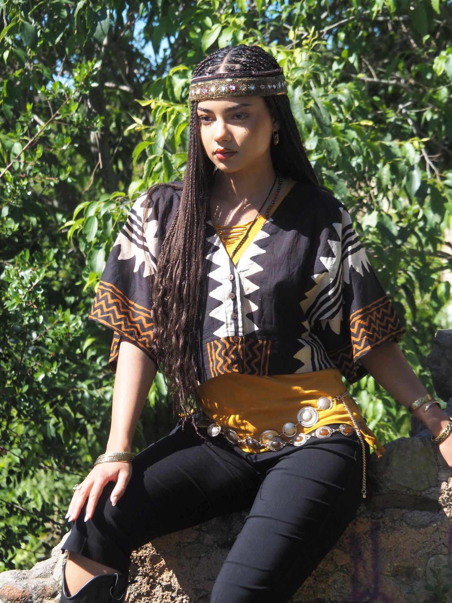 African Blusa botones Rayon Print