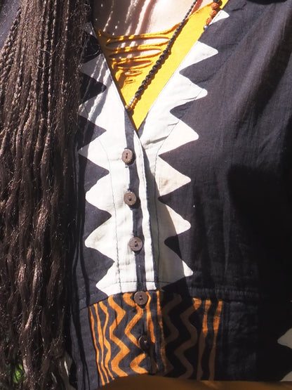 African Blusa botones Rayon Print