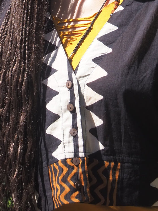 African Blusa botones Rayon Print