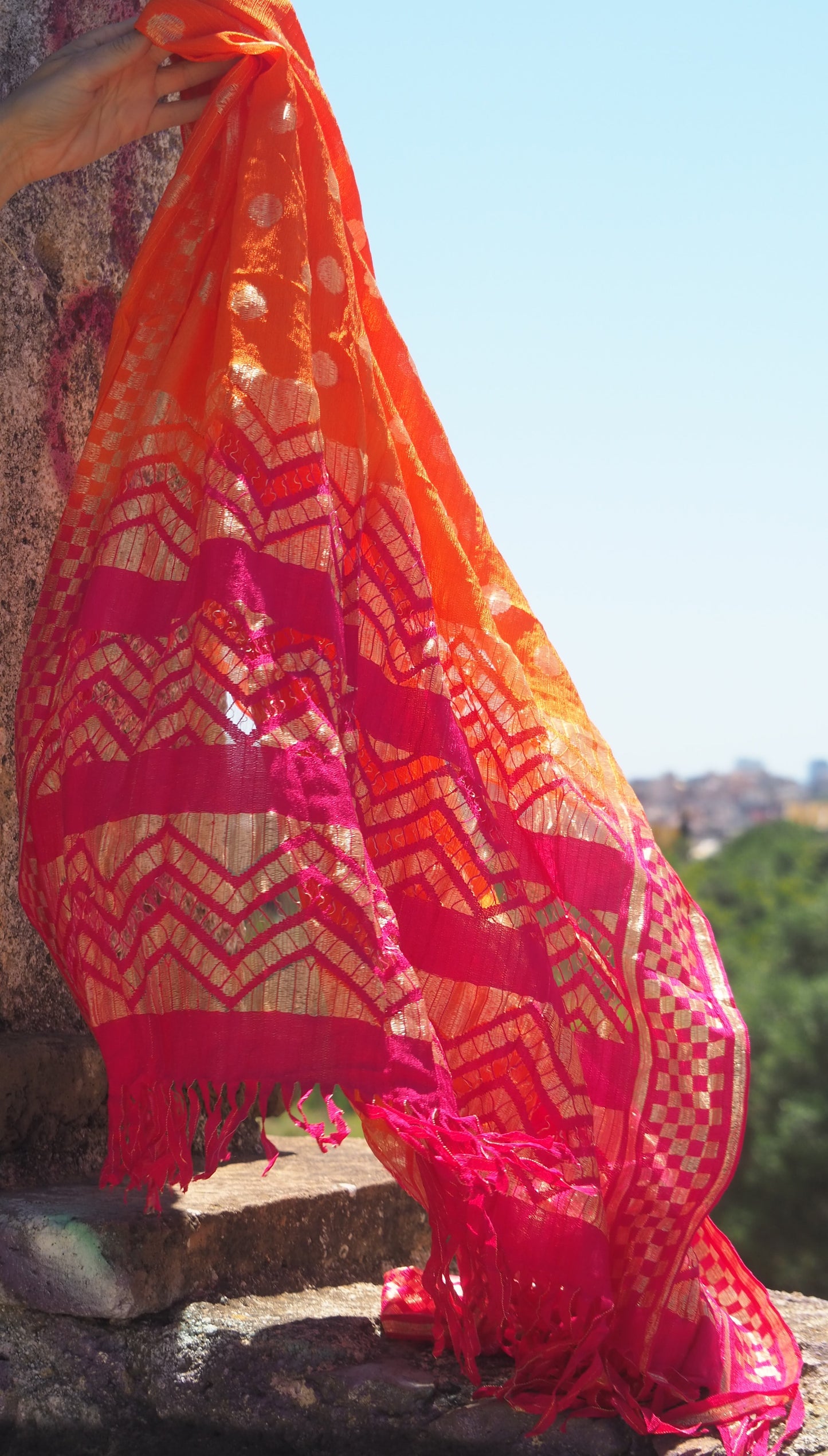 Multiposición Dupatta Sunahara flecos