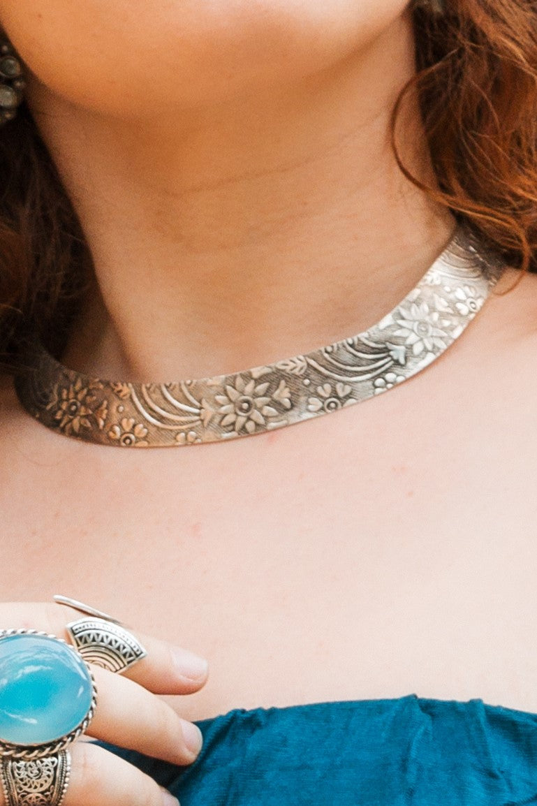 Collar esclava Floral plateado