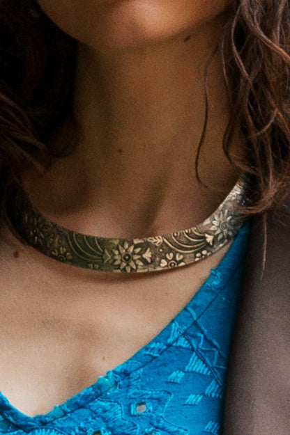 Collar esclava Floral plateado