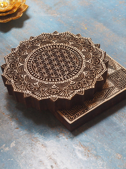 Pieza tallada decorativa mandala flor de la vida